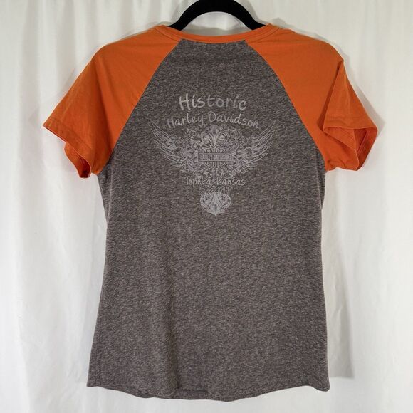 Harley Davidson Shirt Women's medium Heathered Grey Orange Short Sleeve Cotton - Picture 7 of 9